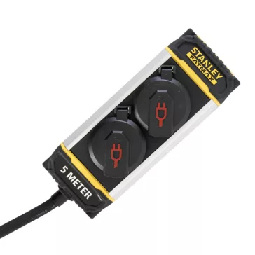   STANLEY SXECCK0EAJE 2-es elosztó, 5 m, IP44-es védelem, alumínium ház, övcsipesszel, beltérben is használható, H07RN-F 3G1,5 mm2 kábel