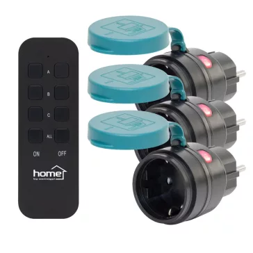   Home THO2313 távirányítható kültéri hálózati aljzat szett, IP44, 2300 W, 3 aljzat +1 távirányító, 40m hatótáv