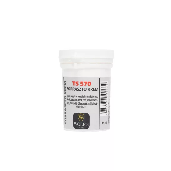 Home TS 570/40 forrasztókrém, savmentes erős tisztító és folyósító szer ipari lágyforrasztási munkákhoz, réz, ón, acél és saválló acél lágyforrasztásánál, 40ml Home TS 570/40 forrasztókrém, savmentes erős tisztító és folyósító szer ipari lágyforrasztási munkákhoz, réz, ón, acél és saválló acél lágyforrasztásánál, 40ml