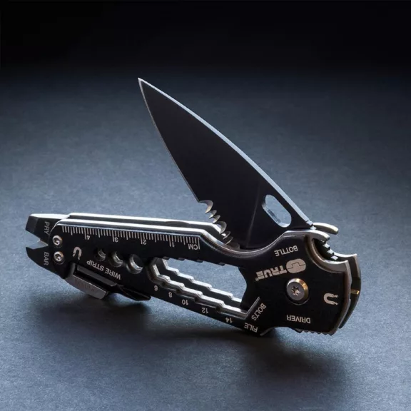 True Utility Smartknife+, TU6869, 15 in 1, mágneses bitfej tartó, kábelcsupaszoló, homokfúvott rozsdamentes acél, 5,5 cm penge