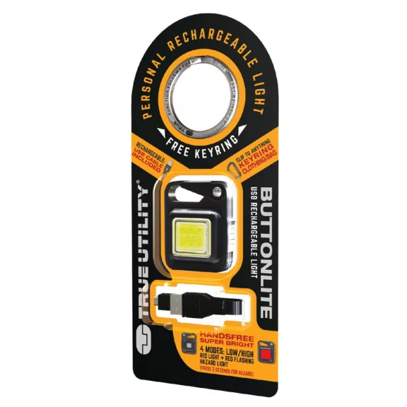 True Utility Buttonlite, TU919K, tölthető lámpa, 4 funkció, 47 lm COB LED, Li-ion, rozsdamentes acélváz