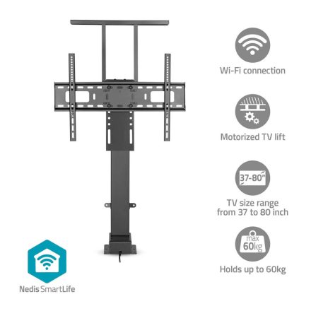 Motoros TV Lift | 37 - 80 " | Maximális támogatott képernyő súly: 60 kg | Beépített szekrény tervezés | Emelési tartomány: 68 - 158 cm | Távvezérelt | ABS / Acél | Fekete