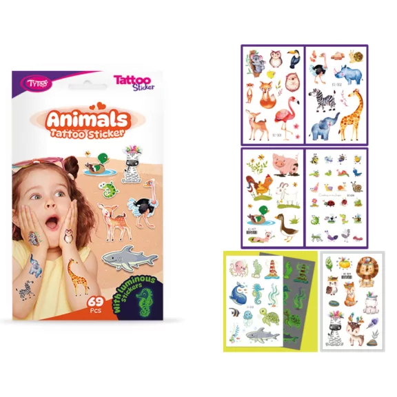 Állatos tetoválás matrica szett - 69 db / csomag Állatos tetoválás matrica szett - 69 db / csomag