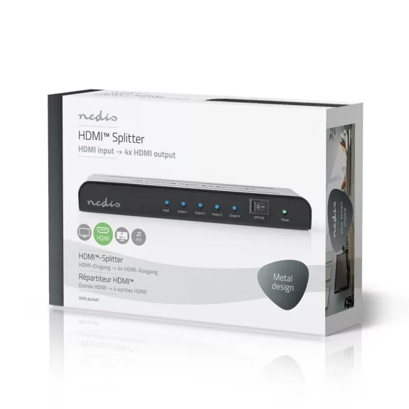 Nedis HDMI splitter, 1 x HDMI be - 4 x HDMI ki, 4K@60Hz VSPL3474AT Nedis HDMI splitter, 1 x HDMI be - 4 x HDMI ki, 4K@60Hz VSPL3474AT