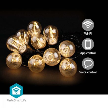 SmartLife Dekoratív Lámpák | Party LED füzér | Wi-Fi | Meleg Fehér | 10 db. LED | 9.00 m | Android™ | Izzó átmérő: 45 mm