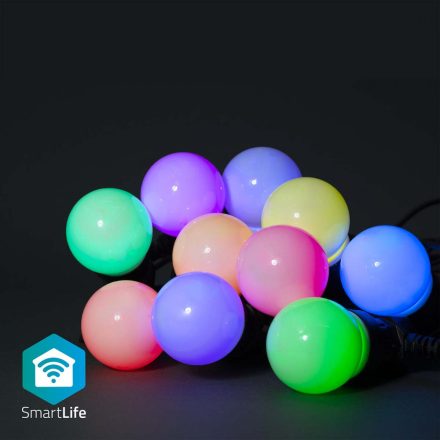 SmartLife Dekoratív Lámpák | Party LED füzér | Wi-Fi | Fehér / RGB | 10 db. LED | 9.00 m | Android™ | Izzó átmérő: 50 mm