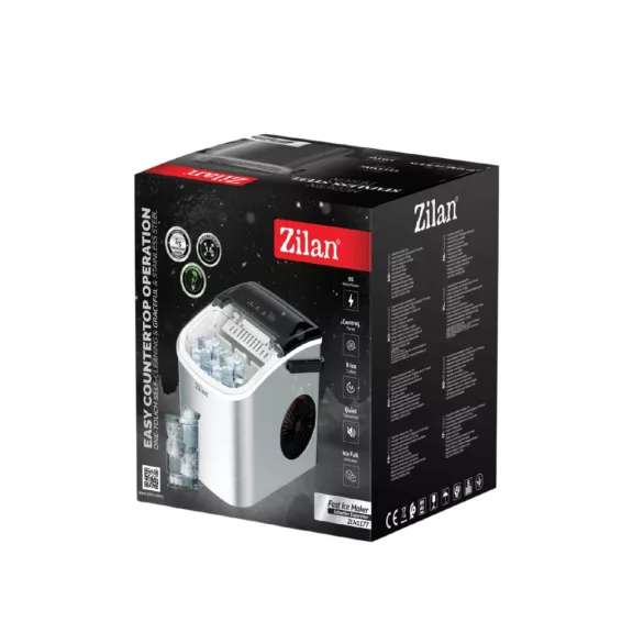 Zilan ZLN1177 jégkocka készítő, 95 W, 1,8 literes tartály, max. 15 kg napi kapacitás, öntisztító, rozsdamentes acél Zilan ZLN1177 jégkocka készítő, 95 W, 1,8 literes tartály, max. 15 kg napi kapacitás, öntisztító, rozsdamentes acél