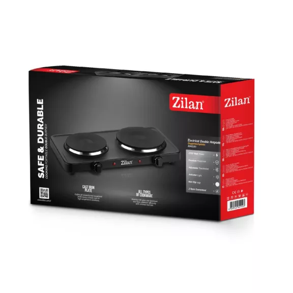 Zilan ZLN2181 elektromos főzőlap, 2500 W, 2 főzőlap, 2 db hőmérséklet szabályozó, fekete Zilan ZLN2181 elektromos főzőlap, 2500 W, 2 főzőlap, 2 db hőmérséklet szabályozó, fekete