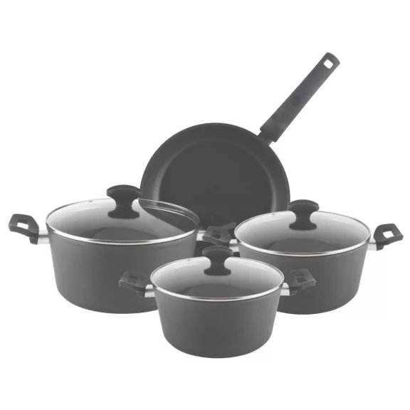 Zilan ZLN3277 edénykészlet, 7 db-os, tapadásmentes belső bevonat, 3 edény és 1 serpenyő, fekete színű Zilan ZLN3277 edénykészlet, 7 db-os, tapadásmentes belső bevonat, 3 edény és 1 serpenyő, fekete színű