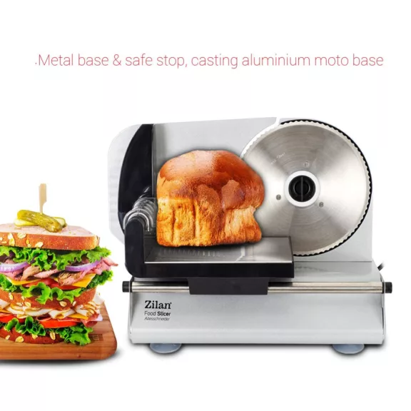 Zilan ZLN3376 szeletelőgép, 150 W, 190 mm-es forgókés, állítható szeletelési vastagság, biztonságos kivitel Zilan ZLN3376 szeletelőgép, 150 W, 190 mm-es forgókés, állítható szeletelési vastagság, biztonságos kivitel