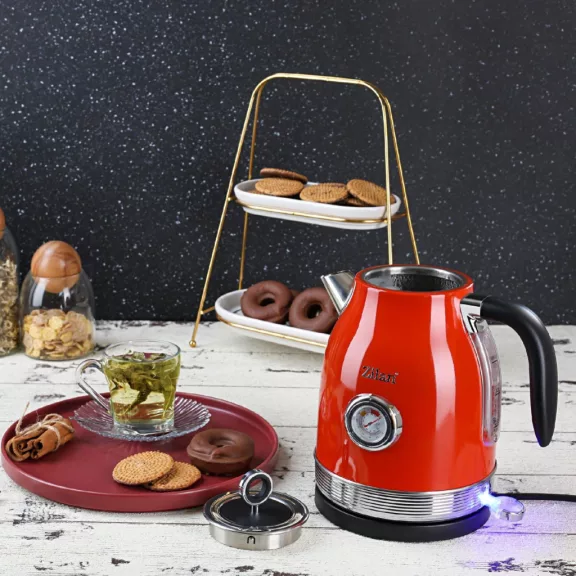 Zilan ZLN7033 retró vízforraló, 2200 W, 1,7 liter, hőmérsékletkijelzés, 360°-ban forgatható, piros Zilan ZLN7033 retró vízforraló, 2200 W, 1,7 liter, hőmérsékletkijelzés, 360°-ban forgatható, piros