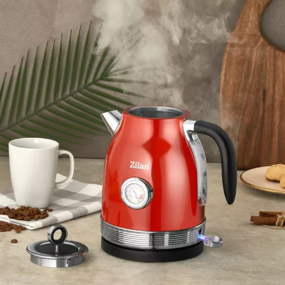 Zilan ZLN7033 retró vízforraló, 2200 W, 1,7 liter, hőmérsékletkijelzés, 360°-ban forgatható, piros Zilan ZLN7033 retró vízforraló, 2200 W, 1,7 liter, hőmérsékletkijelzés, 360°-ban forgatható, piros