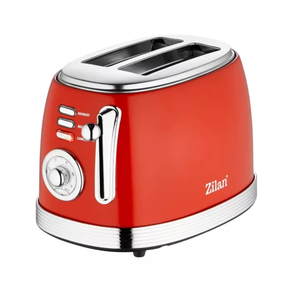 Zilan ZLN7040 retró kenyérpirító, 850 W, 6 fokozat, 2 szeletes, STOP funkció, piros Zilan ZLN7040 retró kenyérpirító, 850 W, 6 fokozat, 2 szeletes, STOP funkció, piros