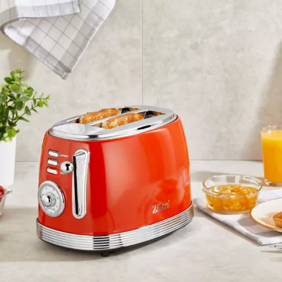 Zilan ZLN7040 retró kenyérpirító, 850 W, 6 fokozat, 2 szeletes, STOP funkció, piros Zilan ZLN7040 retró kenyérpirító, 850 W, 6 fokozat, 2 szeletes, STOP funkció, piros